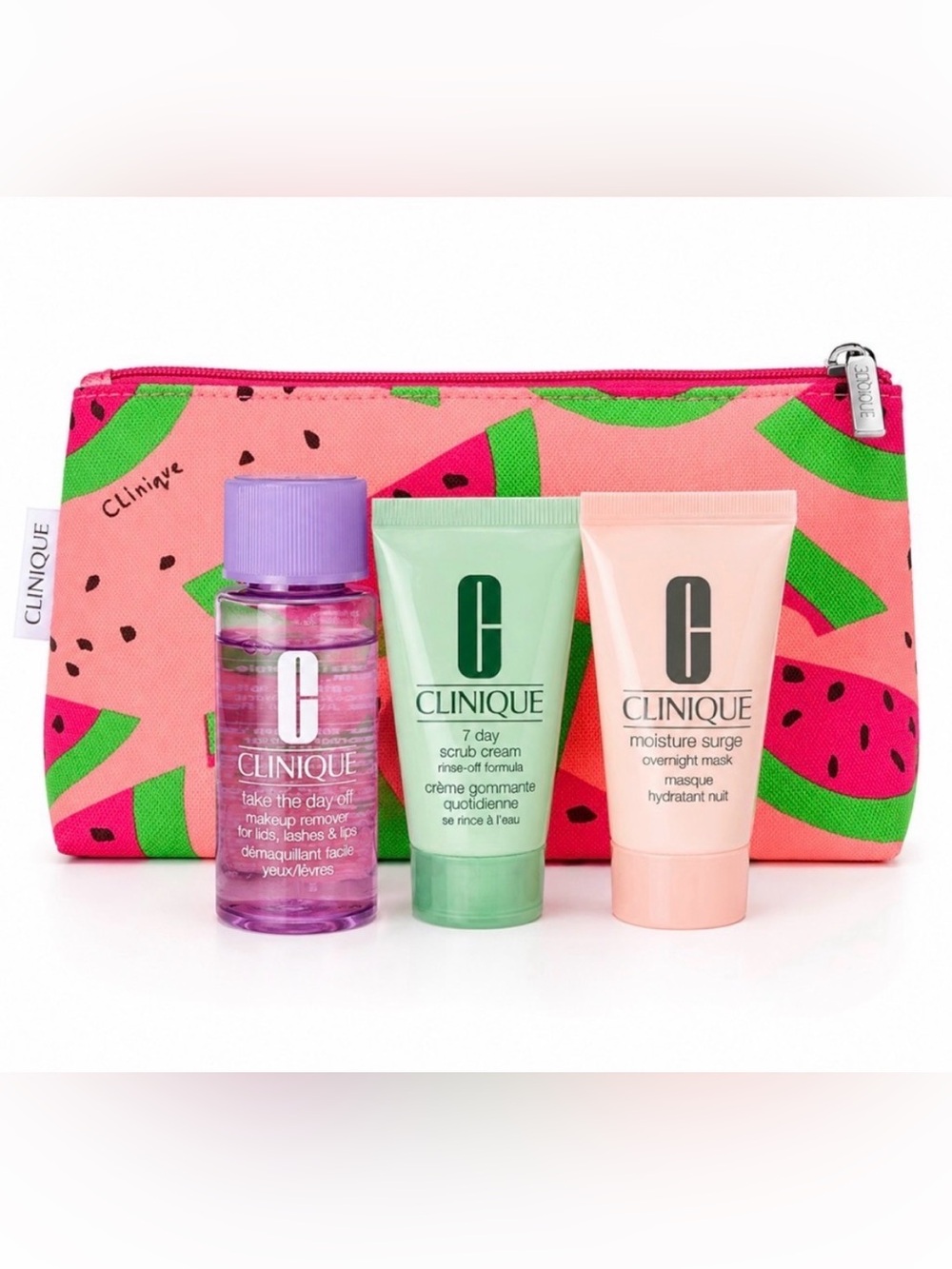 NEW Clinique Travel Set Watermelon Bag Take The Day Off Moisture Surge